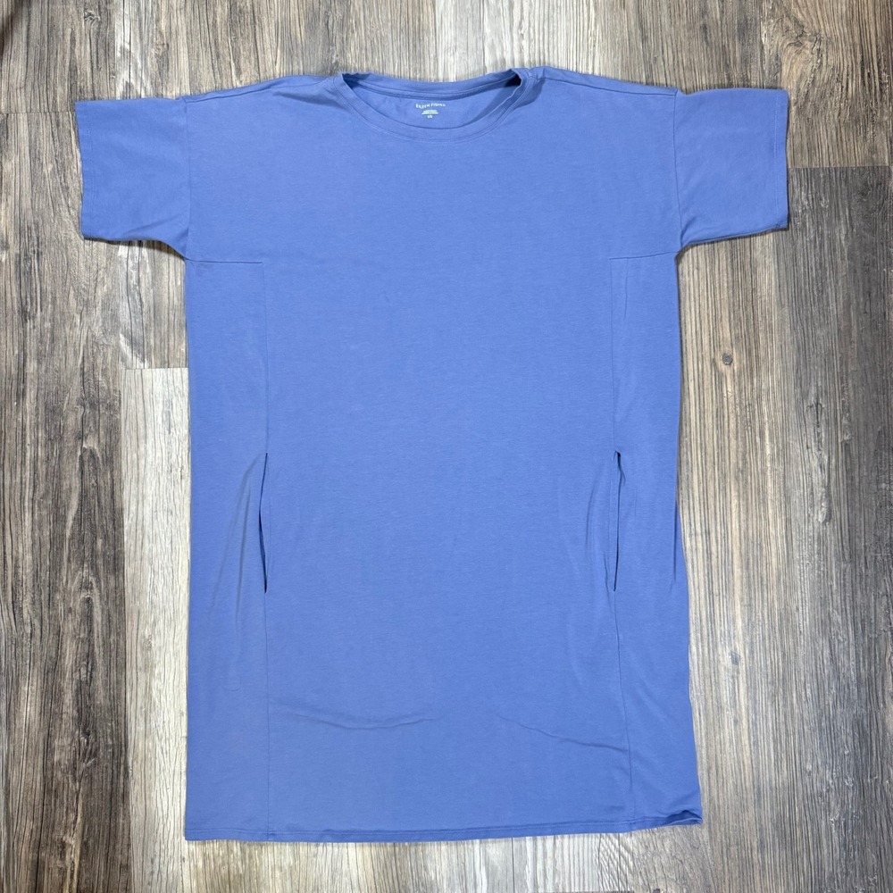 Eileen Fisher Blue Organic Cotton Stretch Jersey T-Shirt Dress Pockets Large